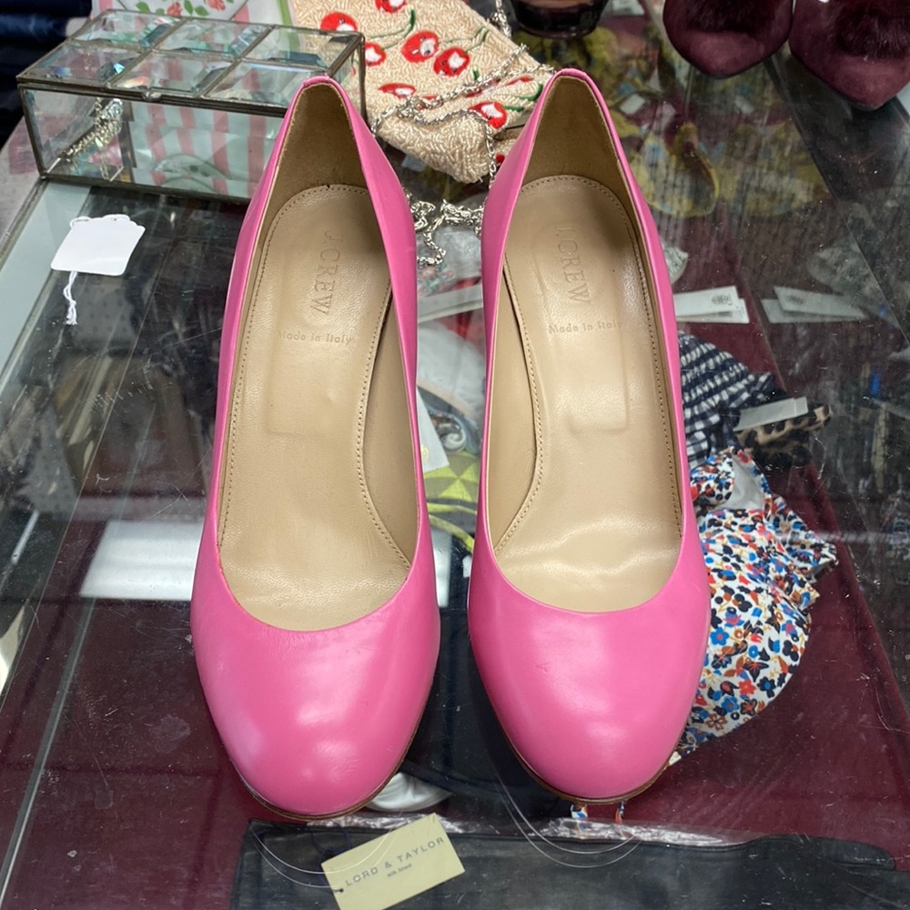 J Crew Pink Leather Heels - Sz 8